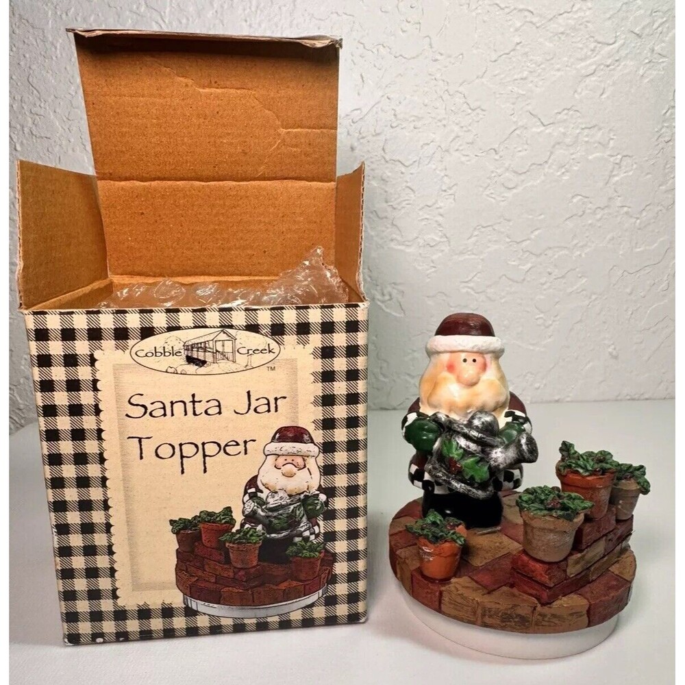 Christmas Santa Jar ‎ Candle Topper Santa Gardening Poinsettias NIB